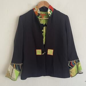 Harari Mixed Media Embroidered Toggle Blazer Neon Art To Wear - S